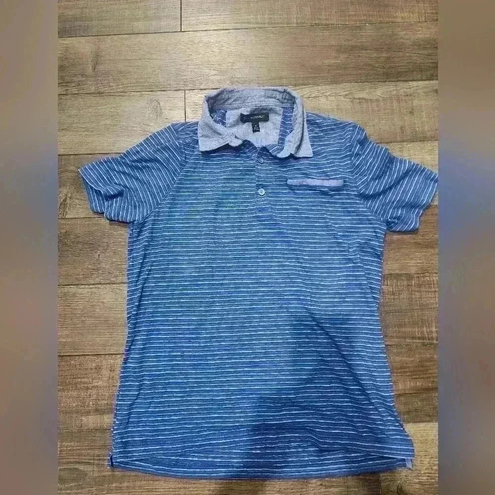 Banana Republic Mens Size Medium Polo Blue WHITE COTTON BLEND